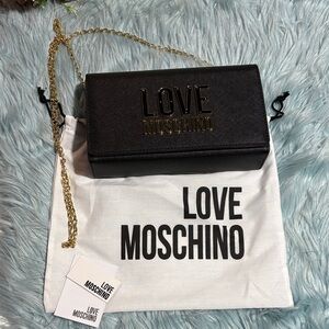 Love Moschino Black Crossbody Bag with Gold Chain